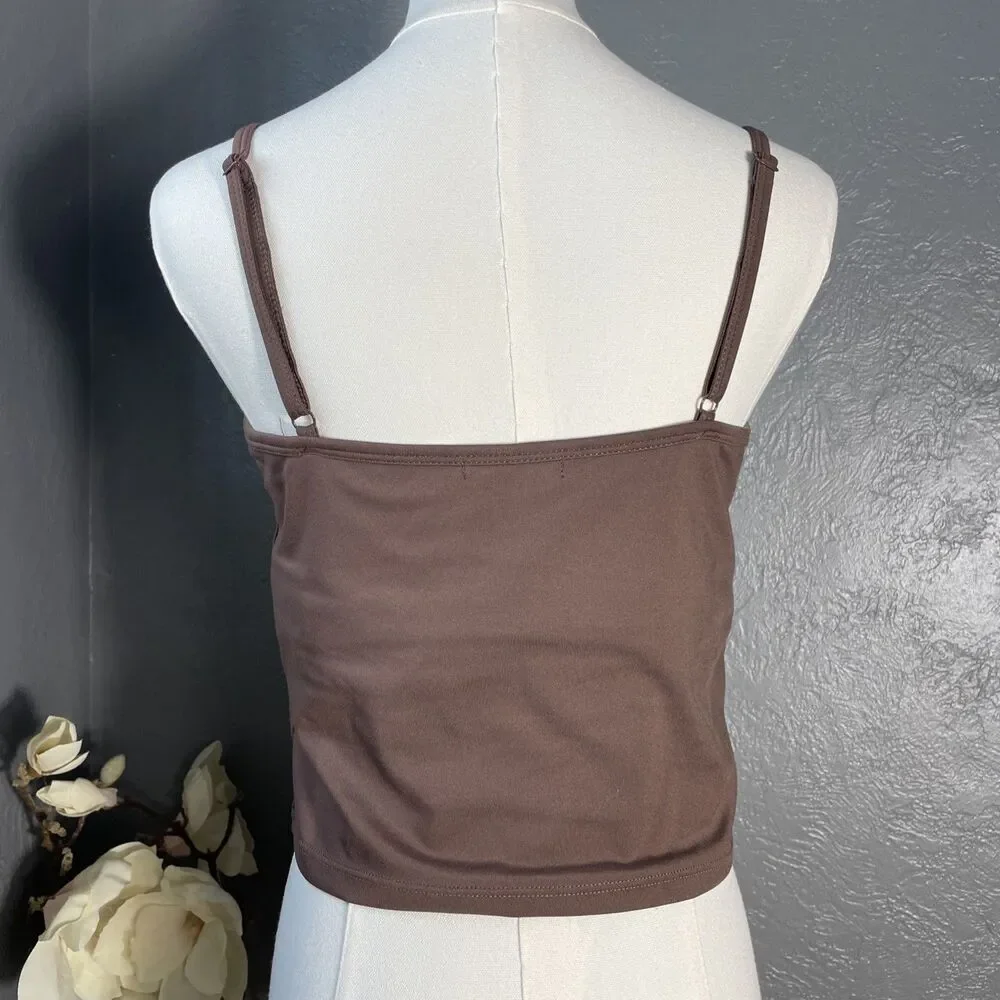 Playboy Sports Bra Adjustable Spagetti Straps Brown Bunny Logo Crop Top XL